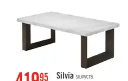 The Brick Silvia 48 Modern Coffee Table - White and Grey Marble Look with Brown Wood Legs offer