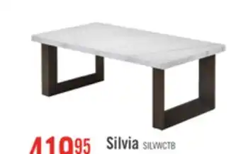 The Brick Silvia 48 Modern Coffee Table - White and Grey Marble Look with Brown Wood Legs offer