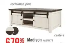 The Brick Madison 50 Rustic Coffee Table With Storage, Shelf and Casters - White Wood offer
