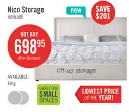 The Brick Nico Upholstered Storage Platform Bed in Vegan Leather Taupe Fabric, Hyrdraulic Lift - Queen Size offer