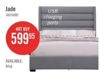 The Brick Jade Upholstered Platform Bed with USB Ports in Grey Fabric - Queen Size offer