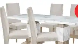 The Brick Vega 7pc Dining Set with Table & 6 Chairs, Marble Look, Pedestal Base, 82W - Natural & White offer
