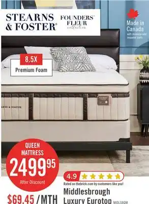 The Brick Stearns & Foster Middlesbrough Luxury Eurotop Queen Mattress offer