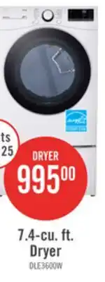 The Brick LG 7.4 Cu. Ft. Smart Electric Dryer - White - Stackable - DLE3600W offer