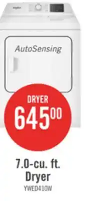 The Brick Whirlpool 29 7.0 Cu. Ft. Electric Dryer with AutoSensing - YWED4105SW offer