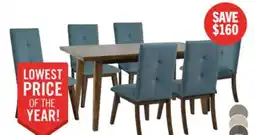 The Brick Chelsea 7pc Dining Set with Table & 6 Blue Chairs, 60W - Walnut Brown offer