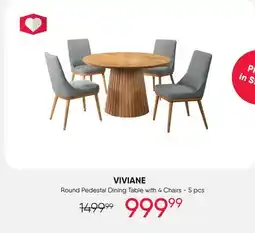 Meubles RD Viviane - Round Pedestal Dining Table with 4 Chairs - Grey offer