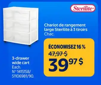 Walmart Sterilite 3-drawer wide cart offer