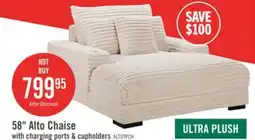 The Brick Alto 58 Ultra Plush Faux Fur Fabric Chaise Lounge with Dual Cupholders and USB Port - Taupe offer