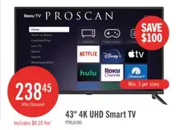 The Brick Proscan 43 LED 4K UHD Smart Roku TV (PTRU4380) offer