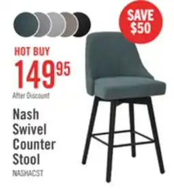 The Brick Nash Counter-Height Stool with Swivel Seat & Polyester Fabric, 26.5H, Wood & Metal - Blue offer