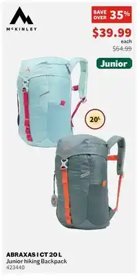 Sports Experts MCKINLEY ABRAXAS I CT 20 L Junior hiking Backpack offer