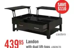 The Brick Landon 48 Modern Lift Top Coffee Table With Storage, Shelf and Casters - Dark Brown offer