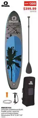Sports Experts ONATA BREEZE 10.6 Inflatable paddleboard (SUP) Paddle, pump, repair kit and carry bag included offer