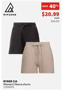 Sports Experts RIPZONE RYDER 2.0 Women's fleece shorts offer