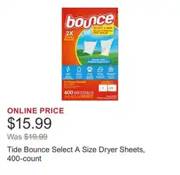 Costco Tide Bounce Select A Size Dryer Sheets, 400-count offer