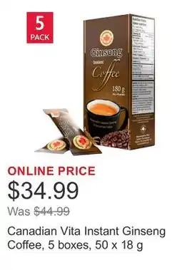 Costco Canadian Vita Instant Ginseng Coffee, 5 boxes offer