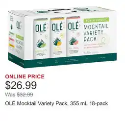 Costco OLÉ Mocktail Variety Pack, 355 mL 18-pack offer