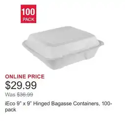 Costco iEco 9 x 9 Hinged Bagasse Containers, 100-pack offer