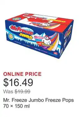 Costco Mr. Freeze Jumbo Freeze Pops 70 × offer