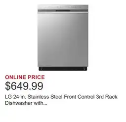 Costco LG 24 in. Stainless Steel Front Control 3rd Rack Dishwasher with ThinQ Technology offer