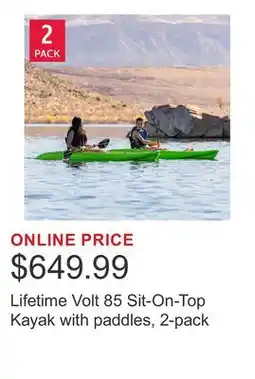 Costco Lifetime Volt 85 Sit-On-Top Kayak with paddles, 2-pack offer