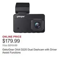 Costco GekoGear Orbit D220 Dual Dashcam with Driver Assist Functions offer