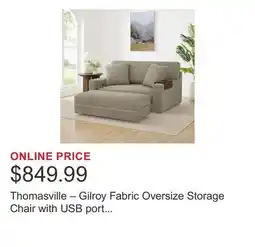 Costco Thomasville – Gilroy Fabric Oversize Storage Chair with USB port and Storage Ottoman offer
