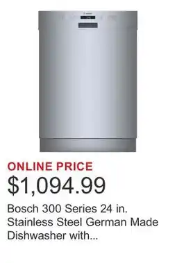 Costco Bosch 300 Series 24 in. Stainless Steel German Made Dishwasher with Third Rack offer