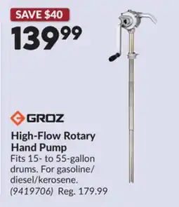 Princess Auto GROZ High-Flow Rotary Hand Pump offer