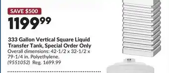 Princess Auto 333 Gallon Vertical Square Liquid Transfer Tank, Special Order Only offer