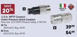 Princess Auto 1/2 in. NPTF Connect-Under-Pressure Quick Couplers offer