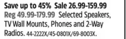 Canadian Tire Ilive Selected Speakers, TV Wall Mounts, Phones and 2-Way Radios offer
