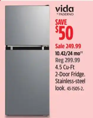 Canadian Tire Vida by PADERNO 4.5 Cu-Ft 2-Door Fridge offer