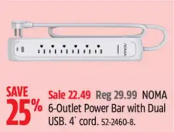 Canadian Tire NOMA 6-Outlet Power Bar with Dual USB offer
