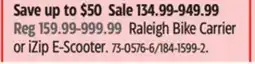 Canadian Tire Raleigh Bike Carrier or iZip E-Scooter offer