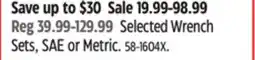 Canadian Tire Mastercraft Selected Wrench Sets, SAE or Metric offer