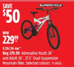 Canadian Tire Adrenaline Youth 24˝ and Adult 26˝, 27.5˝ Dual-Suspension Mountain Bike offer