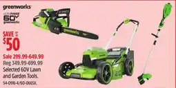 Canadian Tire Greenworks Selected 60V Lawn and Garden Tools offer