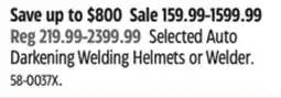 Canadian Tire Lincoln Electric Selected Auto Darkening Welding Helmets or Welder offer