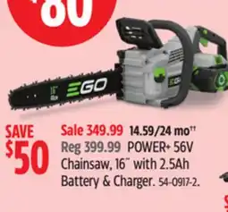 Canadian Tire POWER+ 56V Chainsaw, 16 with 2.5Ah Battery & Charger offer