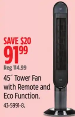 Canadian Tire Noma 45 Tower Fan with Remote and Eco Function offer