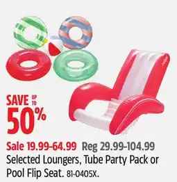 Canadian Tire Selected Loungers, Tube Party Pack or Pool Flip Seat offer