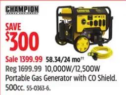Canadian Tire Champion 10,000W/12,500W Portable Gas Generator with CO Shield offer