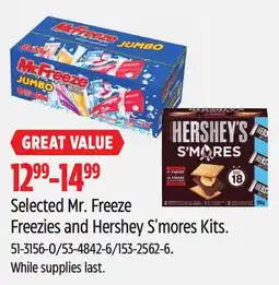Canadian Tire Selected Mr. Freeze Freezies and Hershey S'mores Kits offer