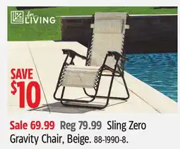 Canadian Tire For Living Sling Zero Gravity Chair, Beige offer