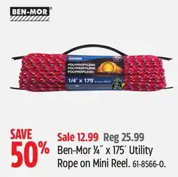 Canadian Tire Ben-Mor 1⁄4˝ x 175´ Utility Rope on Mini Reel offer