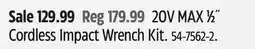 Canadian Tire Mastercraft 20V MAX 1⁄2˝ Cordless Impact Wrench Kit offer
