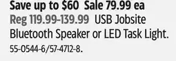 Canadian Tire Dewalt USB Jobsite Bluetooth Speaker or LED Task Light offer