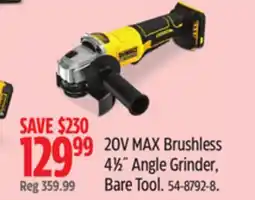Canadian Tire DEWALT 20V MAX Brushless 4½ Angle Grinder, Bare Tool offer